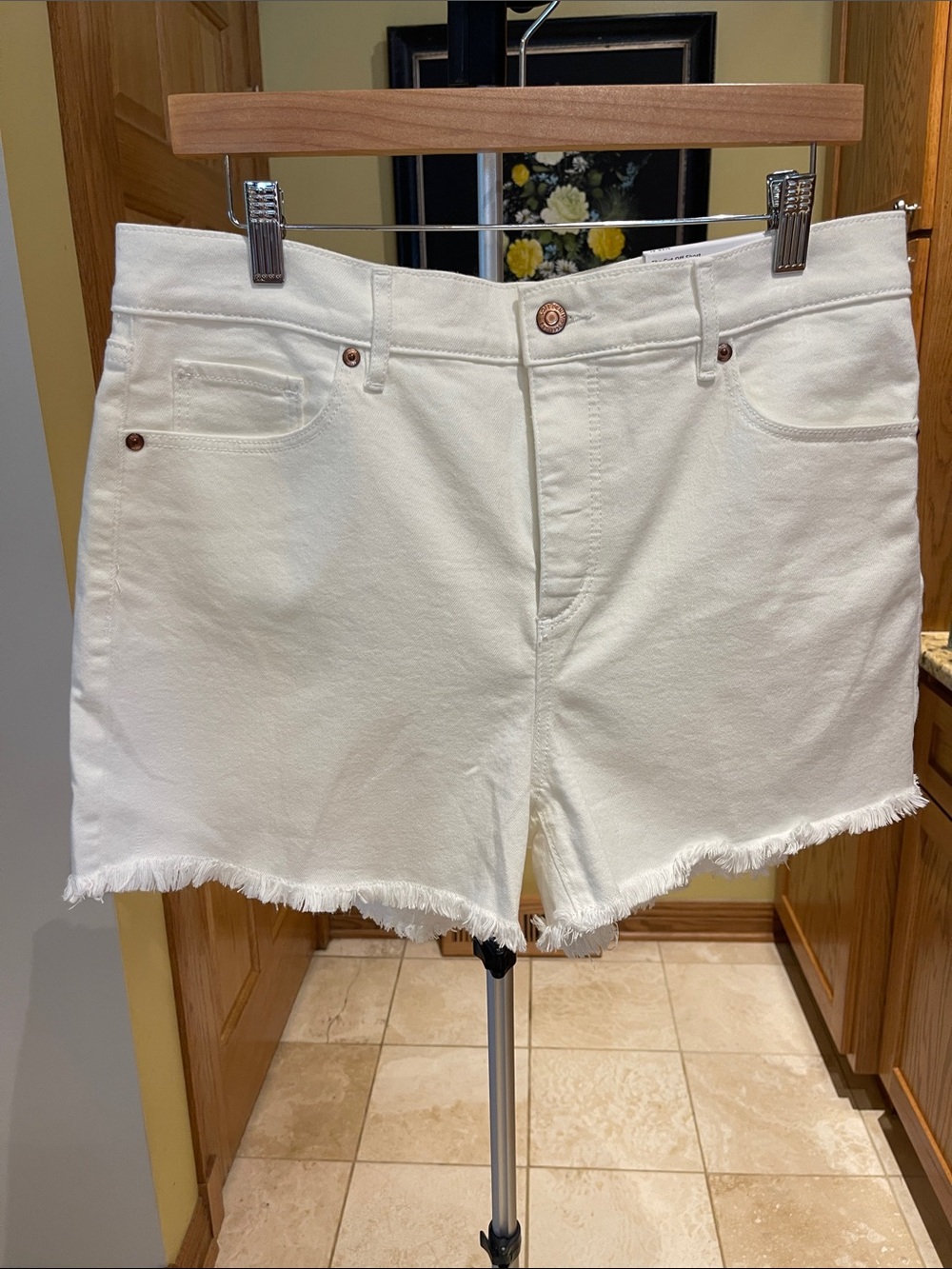 LOFT White Frayed Hem Denim Shorts